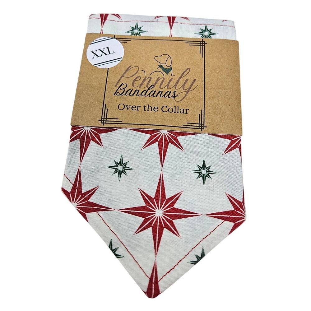 NEW Dog Bandana Handmade Over the Collar XXL Santa Christmas Holiday Star